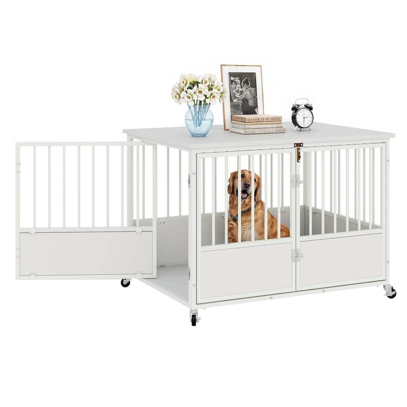 Moasis 38"/43" Dog Crate Furniture with Wheels & Double-Doors
