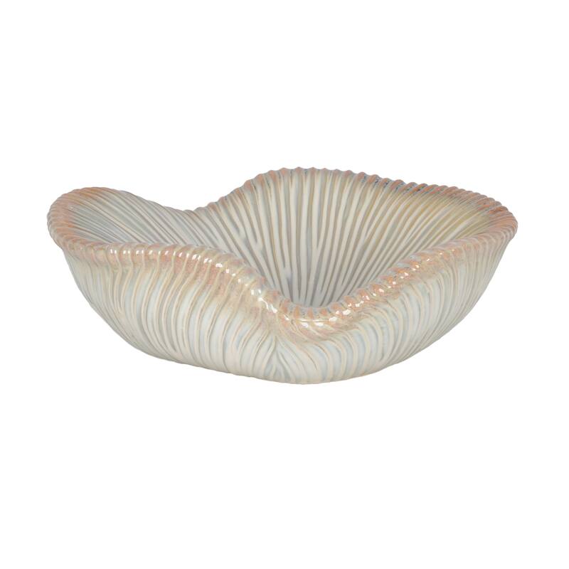 Ceramic Bowl Chiseled Textured Design Decorative Home Accent - 14" x 14" x 5"