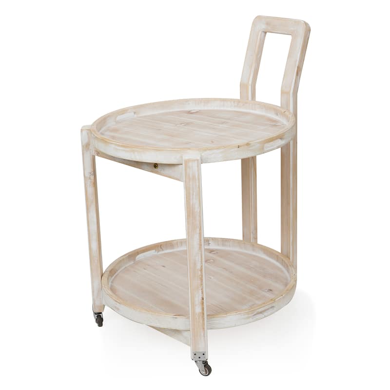 Alpine Corporation MBB172 Wood 2-Tier Rolling Storage Cart for Books, Plants, Decor, Rustic Storage Push Cart with 2 Shelves