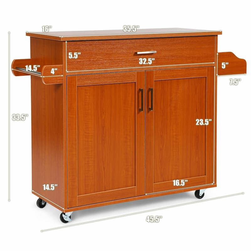 Rolling Kitchen Island Cart with Towel and Spice Rack - 45.5" x 16" x 33.5"(L x W x H)
