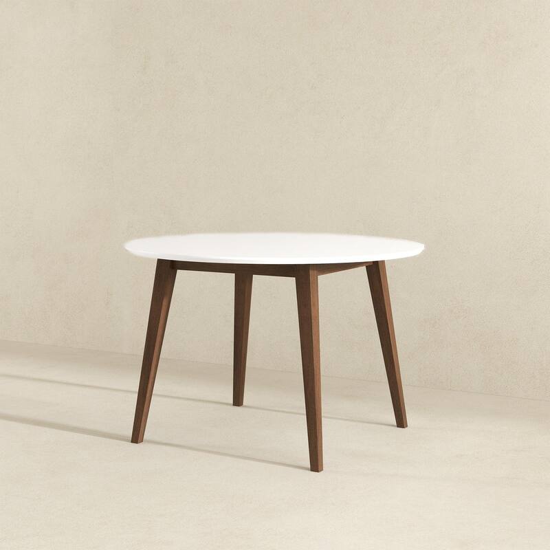 Paloma Mid-Century Modern Round Dining Table in White Solid Wood, 43.3 Inches for Kitchen, Dining Room, Dinette, Breakfa