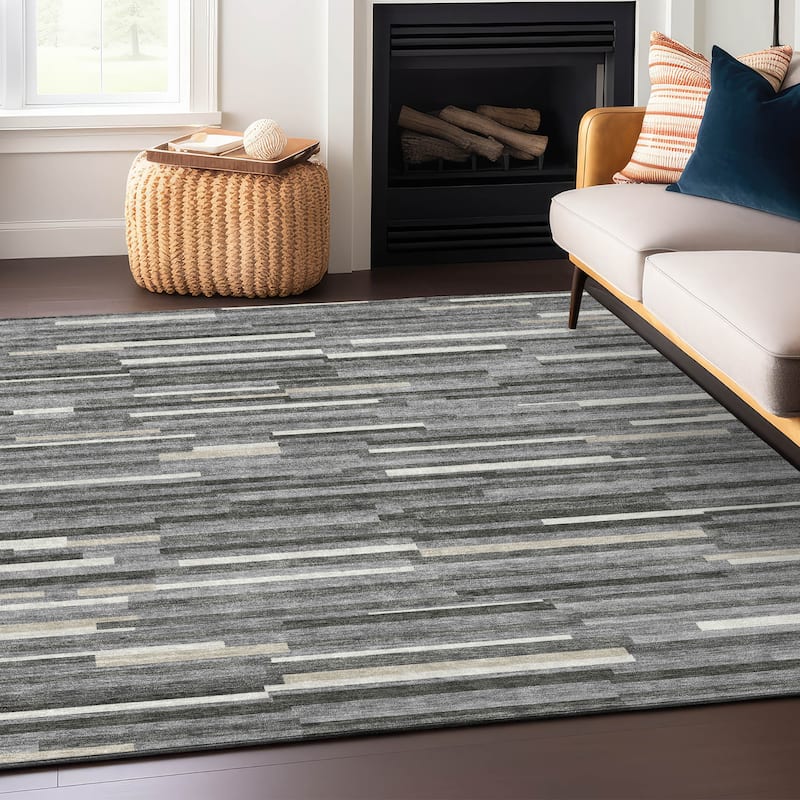 Machine Washable Indoor/ Outdoor Chantille Modern Stripes Rug