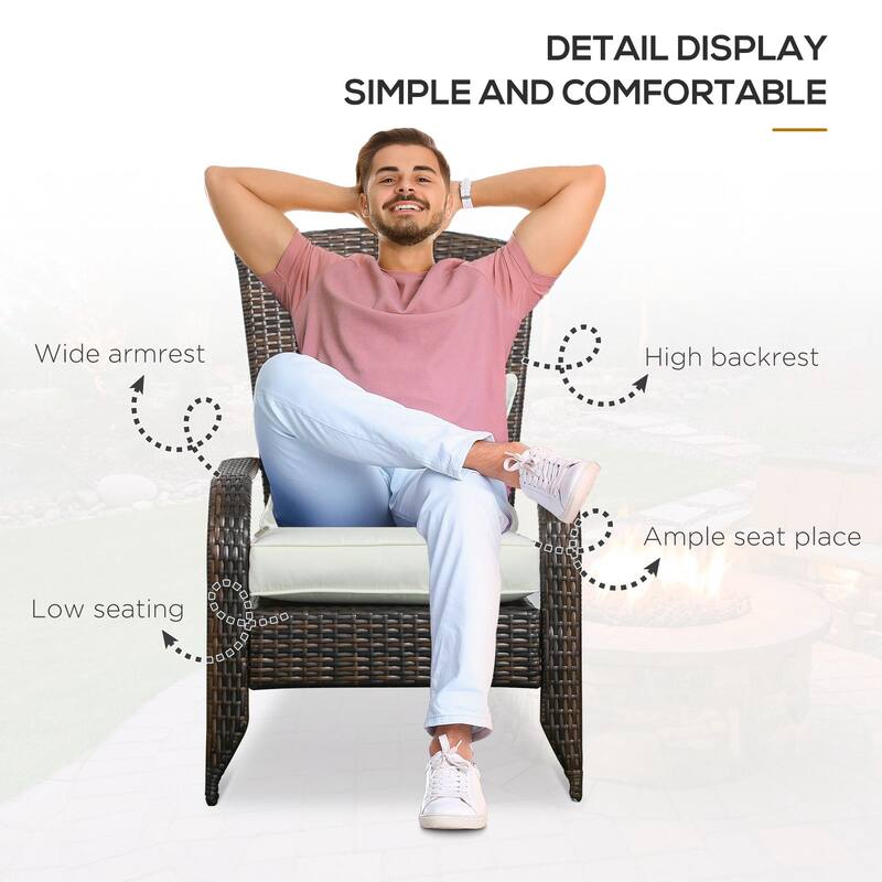 Patio Wicker Adirondack Chair with Soft Cushions, Tall Curved Backrest & Comfortable Armrests