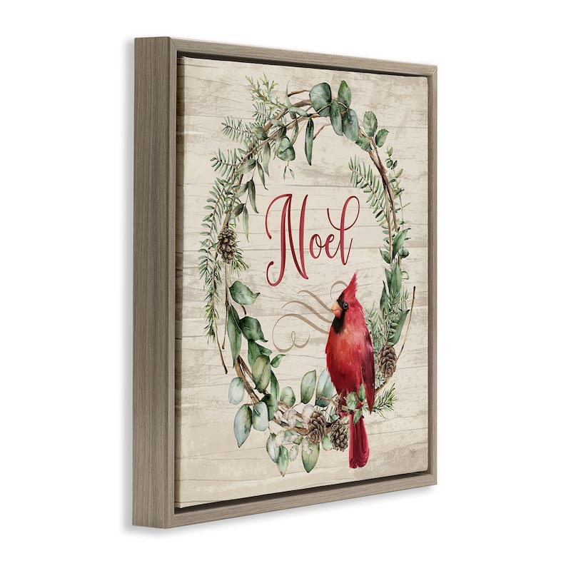 Stupell Noel Wreath with Cardinal Framed Floater Canvas Wall Art Design By Mollie B.