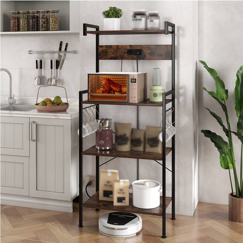 Gymax Kitchen Bakers Rack w/ Power Outlet 4 Tiers Coffee Bar Table w/