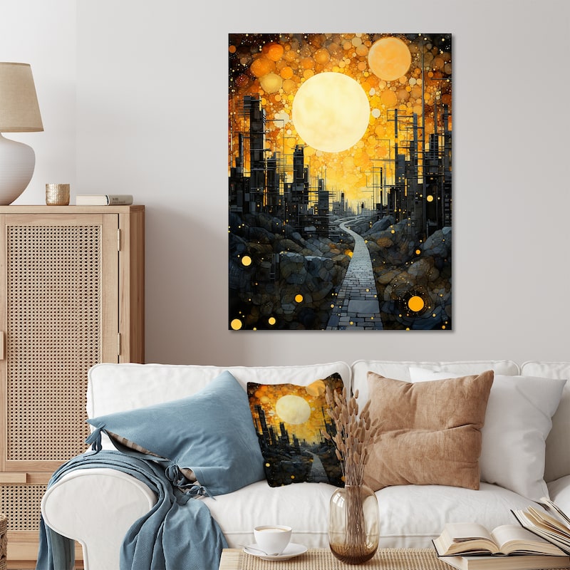 Designart "Abstract Solar Panels Sunlight Collage II" Abstract Collages Yellow Metal Wall Art - Modern Metal Art Work