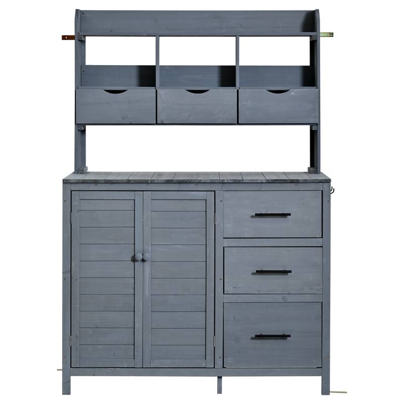 45" Farmhouse Patio Potting Bench Garden Workstation with 6 Drawers & Cabinet
