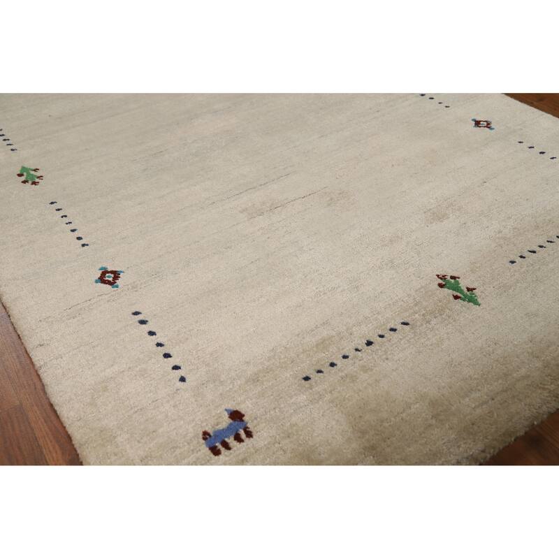 Tribal Beige Gabbeh Indian Foyer Rug Handmade Silk Carpet - 3'1"x 4'11" - 3'1"x 4'11" - Ivory/Beige