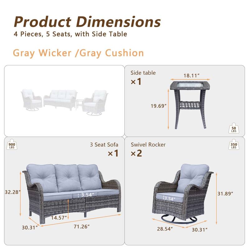High Back 4-Piece Outdoor Wicker Patio Furniture Seating Sofa Set with Swivel Chairs
