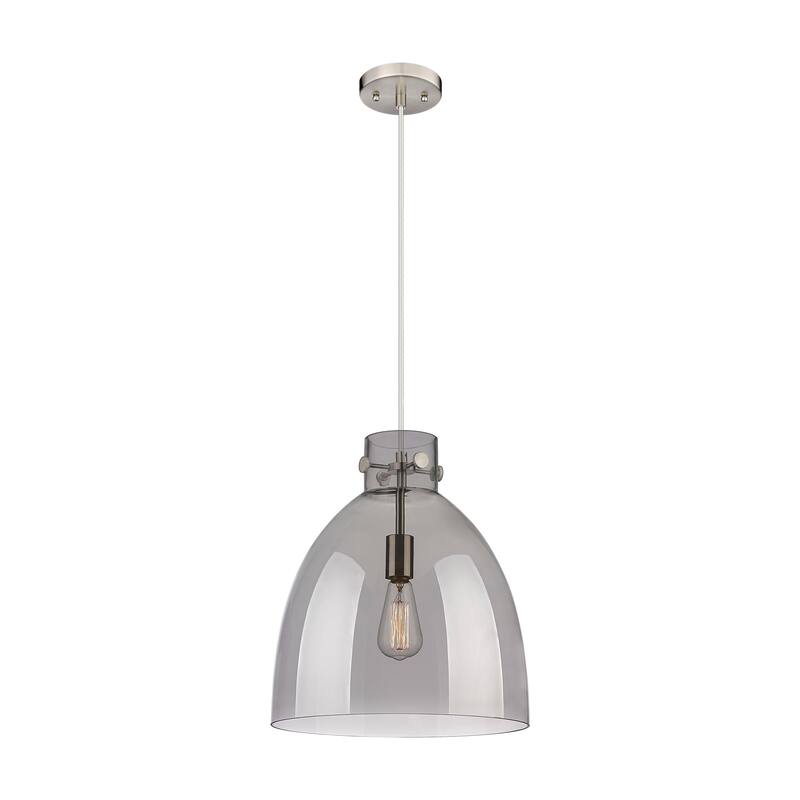 Innovations Lighting Newton Bell - 1 Light 14" Cord Hung Pendant - Satin Nickel/Light Smoke