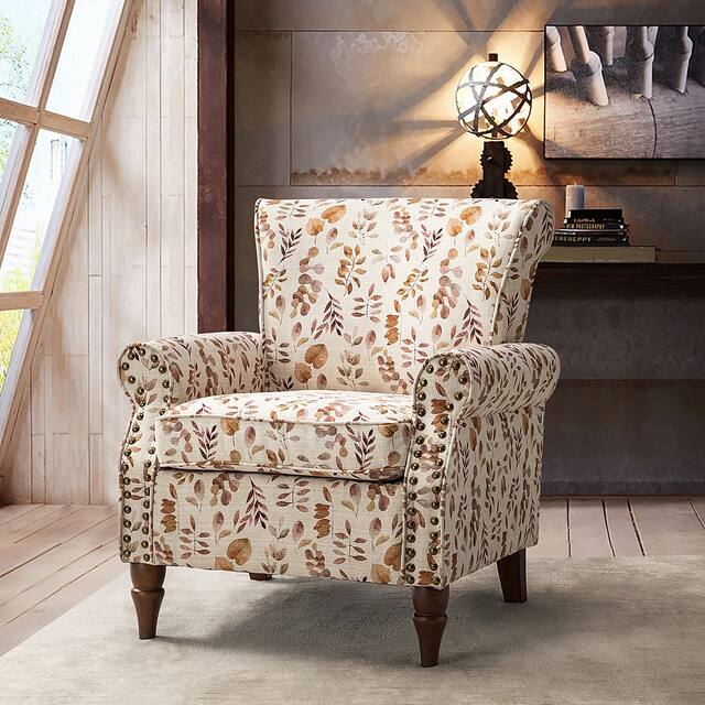 Avelina Nailhead Trim Comfy Accent Armchair with Rolled Arms - YELLOW