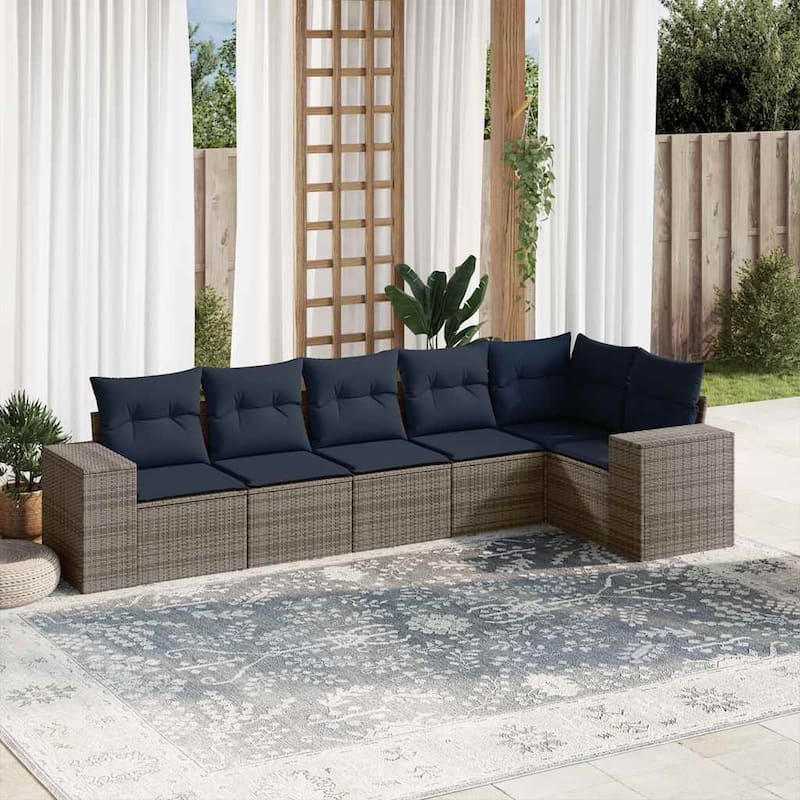 vidaXL Patio Sofa Set with Cushions Outdoor Conversation Furniture Poly Rattan - 24.4 x 24.4 x 27.2 - Grey-Without table