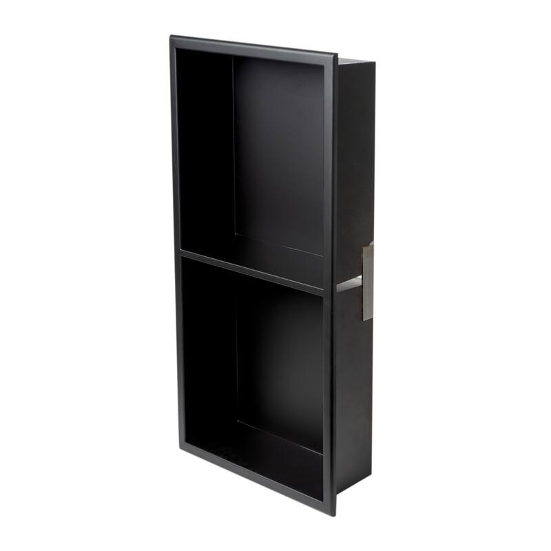 ALFI brand 12 x 24 Black Matte Stainless Steel Vertical Double Shelf Bath Shower Niche