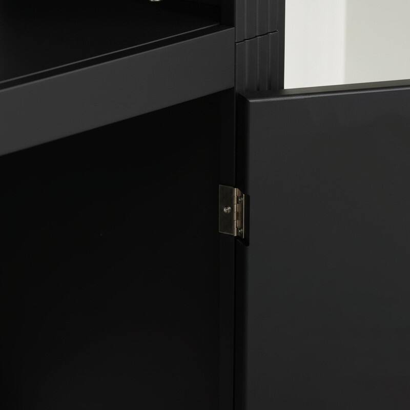 78.75" Farmhouse 4-Tier Display Bookcase with Dimmable LED Light, Glass Shelves & Storage Doors