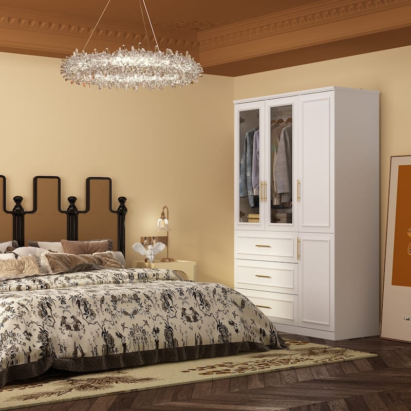 74.8"H Large Modular Wardrobe Cloest Armoire Cabinet Glass Door