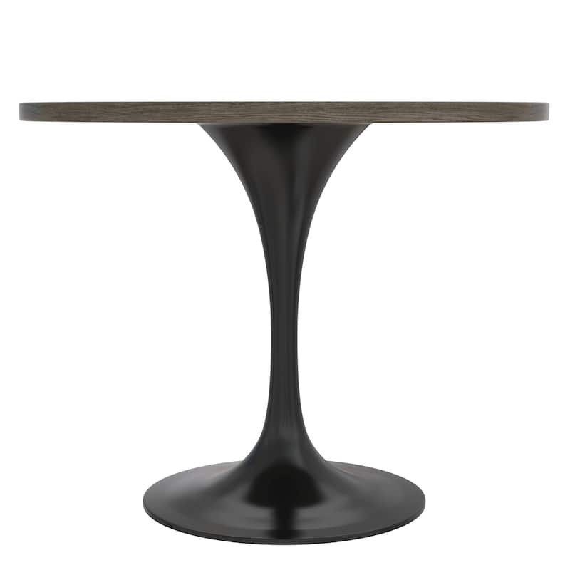 LeisureMod Verve 36" Round Dining Table with MDF Wood TableTop and Black Steel Base for Kitchen & Dining Room
