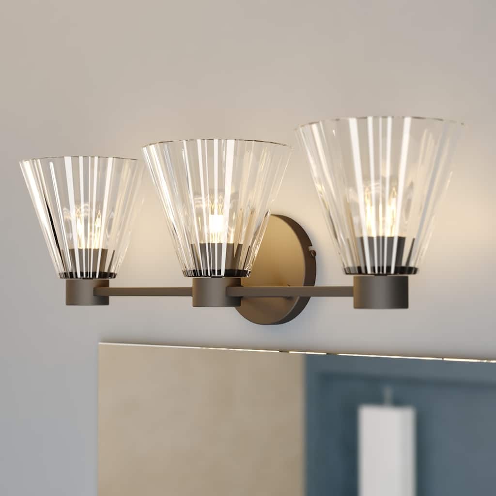 Dalton 3-Light 25.5 in. Wide Black Bathroom Vanity Lighting Wall Fixture, Clear Glass Shade, Dimmable, LED Compatible
