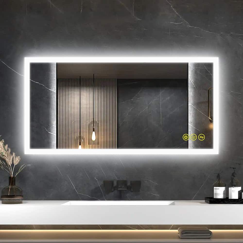 SmartGlow 24x48" Rectangular Dimmable LED Frameless Anti-Fog Bathroom Vanity Mirror - Clear