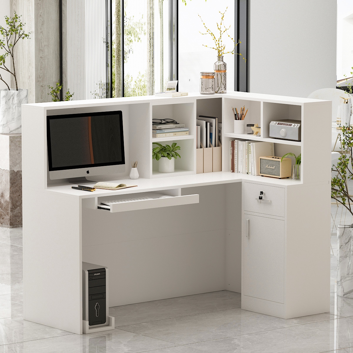 Desk with lockable shop storage