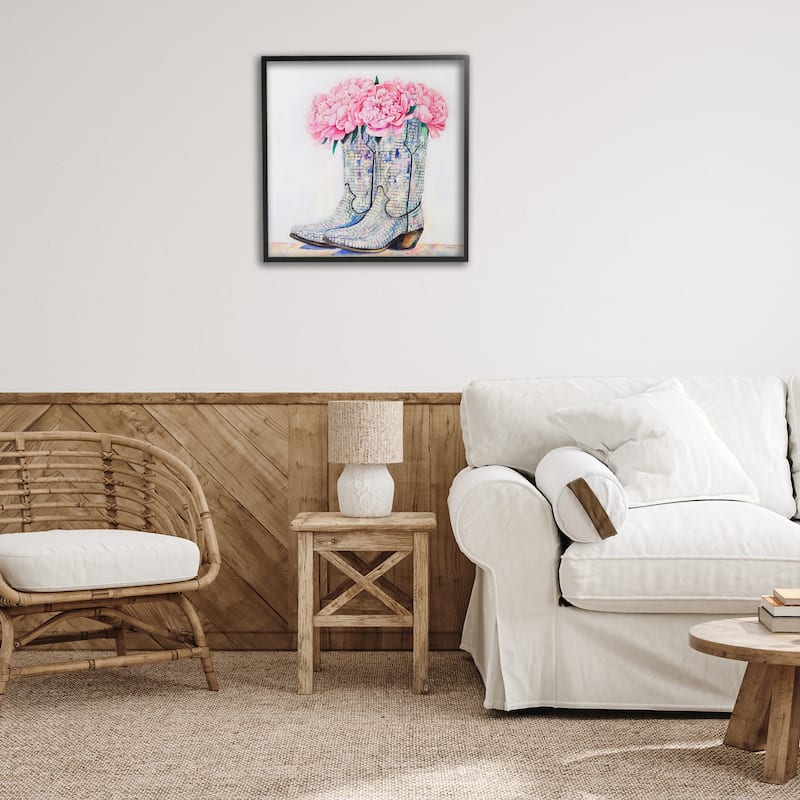 Stupell Floral Shimmering Cowgirl Boot Framed Giclee Art Design By Amanda Greenwood