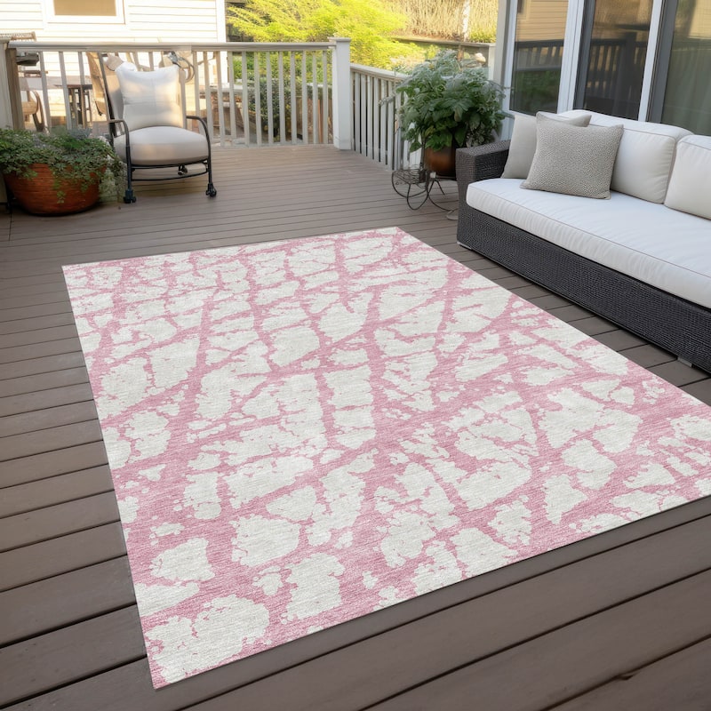Machine Washable Indoor/ Outdoor Abstract Contemporary Chantille Rug - Pink - 2'6" x 3'10"