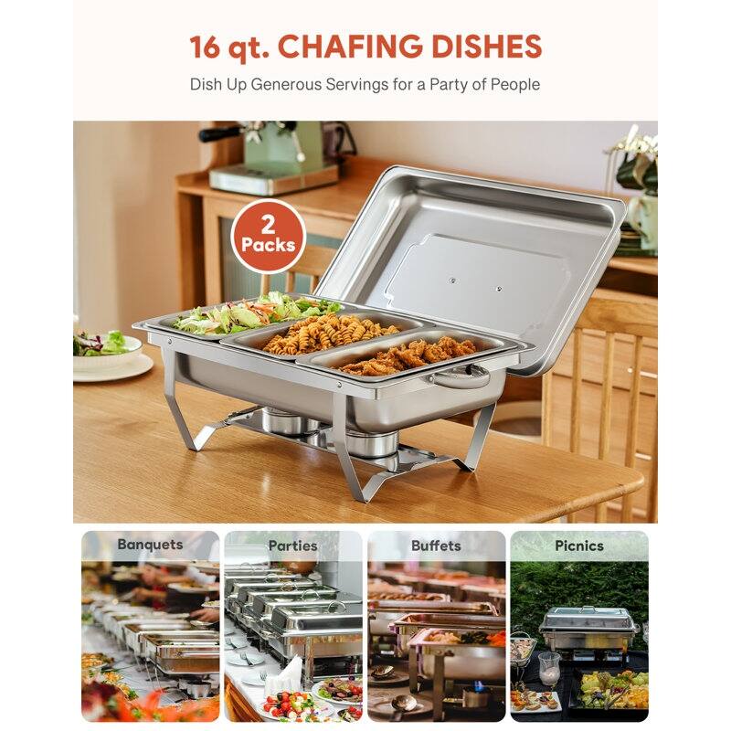 8QT 3-Pan Stainless Steel Rectangle Chafing Dish - 2 Piece