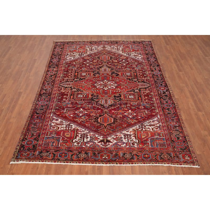 Hand Knotted Oriental 100% Wool Carpet Traditional All-Over Red Heriz Area Rug - 10' 0'' X 7' 4''