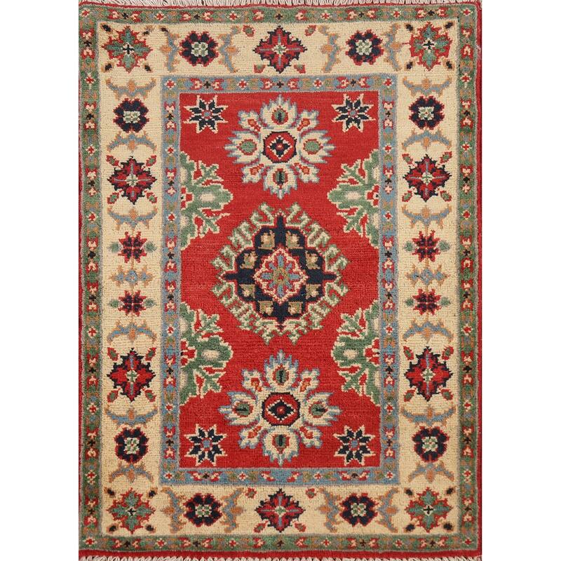 Red Kazak Oriental Foyer Rug Hand-Knotted Traditional Wool Carpet - 2'0" x 3'0"