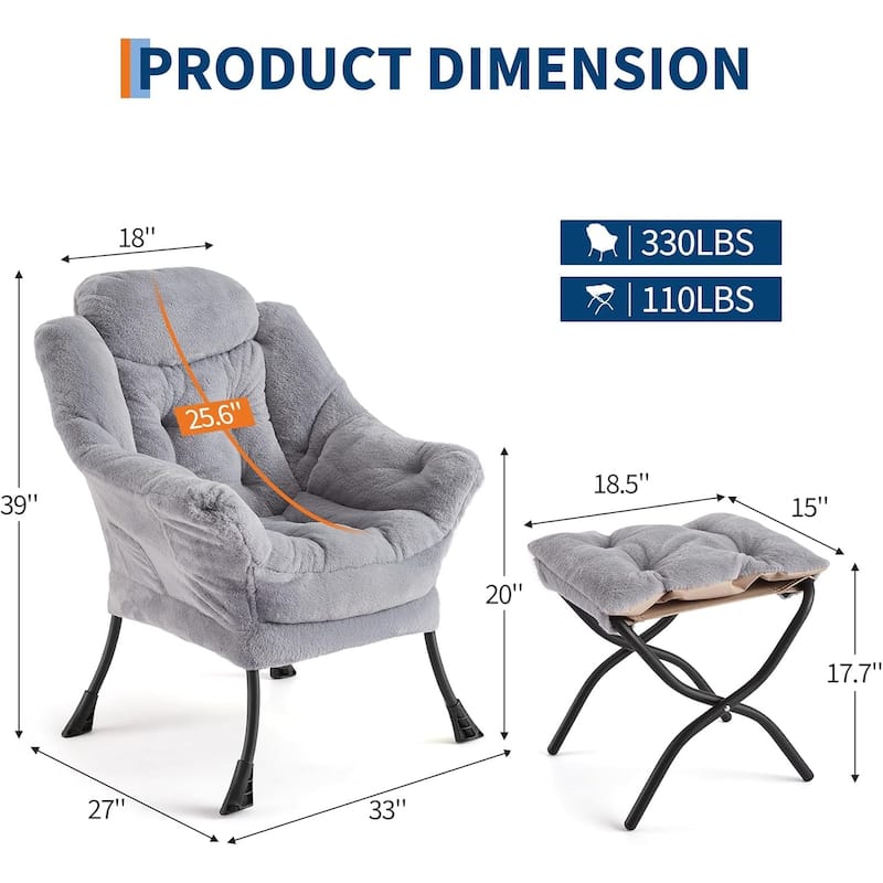 Lazy Chair with Ottoman,Reading Armchair with Side Pocket for Living Room