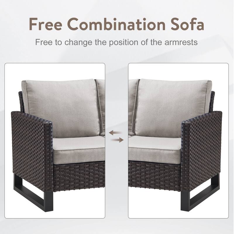 Gymojoy 6 Person Outdoor Patio Wicker Conversation Set Group With Swivel Chairs