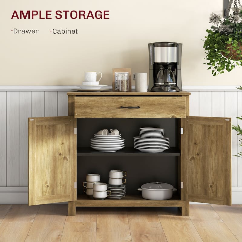 Farmhouse Sideboard Buffet Cabinet, Barn Door Coffee Bar Cabinet with Drawer and Adjustable Shelf, Kitchen Cabinet