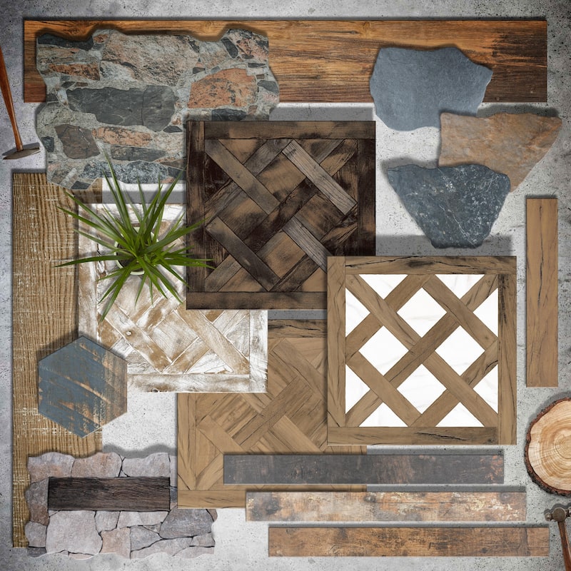 Merola Tile Kings Forest Lattice Black 17-5/8" x 17-5/8" Ceramic Floor and Wall Tile
