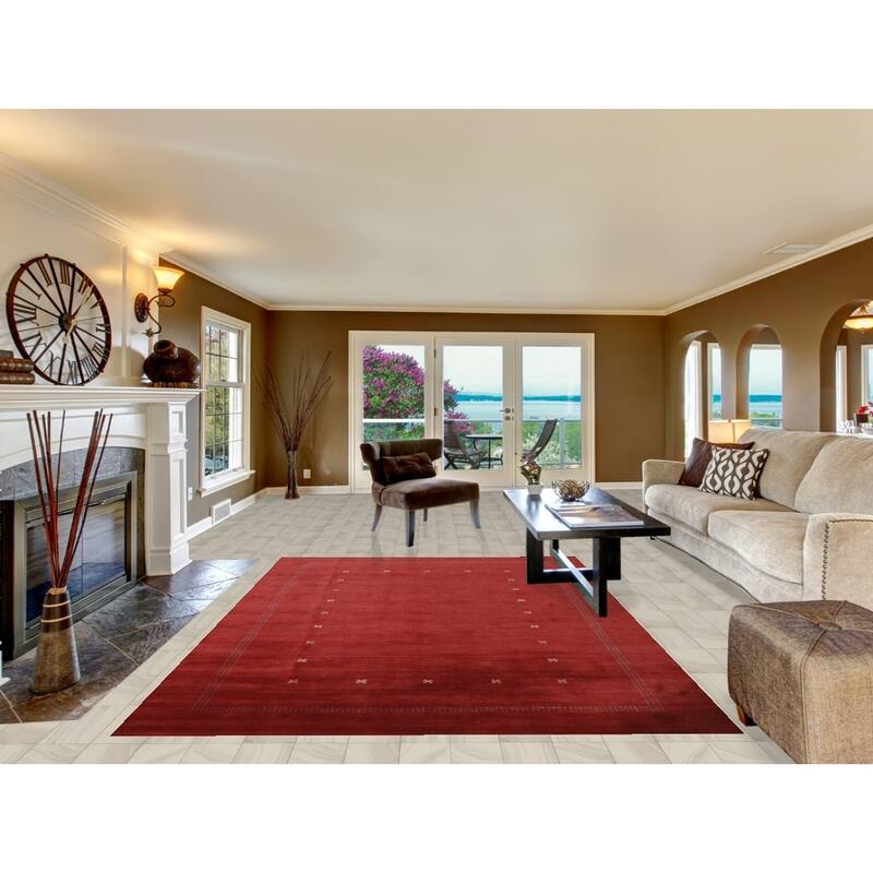 Hand Knotted Oriental 100% Wool Carpet Tribal Tribal Red Gabbeh Area Rug - 9' 9'' X 6' 9''