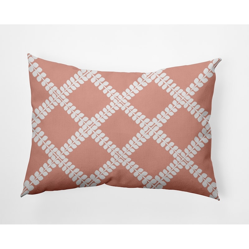 Leaf Plaid Decorative Throw Pillow - 14" x 20" - Soft Coral