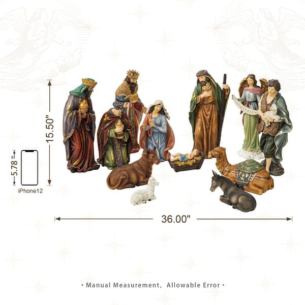 dimension image slide 20 of 30, Glitzhome 12pcs Resin Christmas Multi/ Blue/ Ivory Nativity Figurines Set