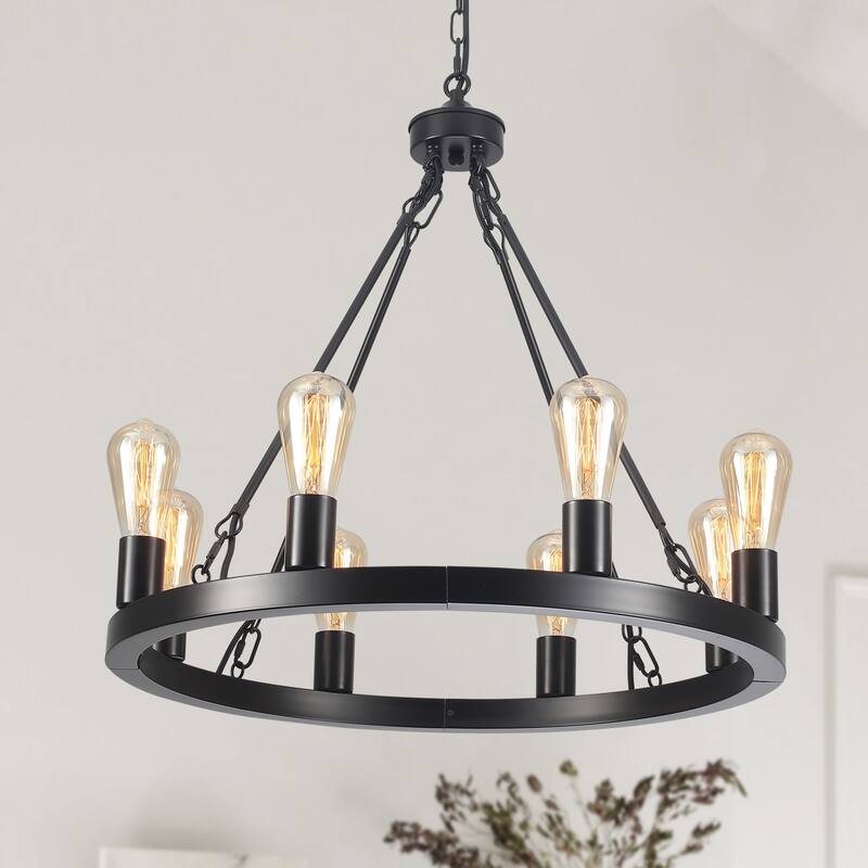 8-Light Circle Wagon Wheel Farmhouse Foyer Chandelier Linear Island Chandelier Lighting for Dining Room