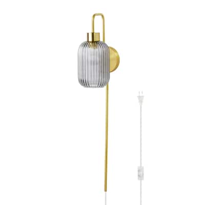 Adrienne River of Goods Smokey Glass and Metal Retro Wall Sconce - 5.375" x 8.625" x 32.25"