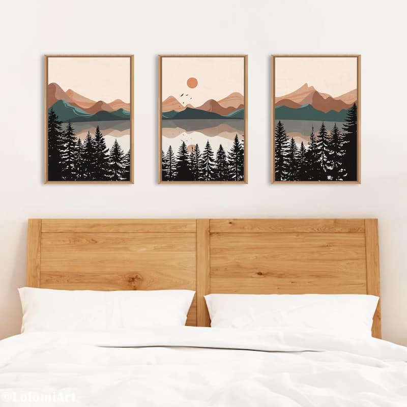 Lake Pines Tree Sunset Nature Landscape Art Print