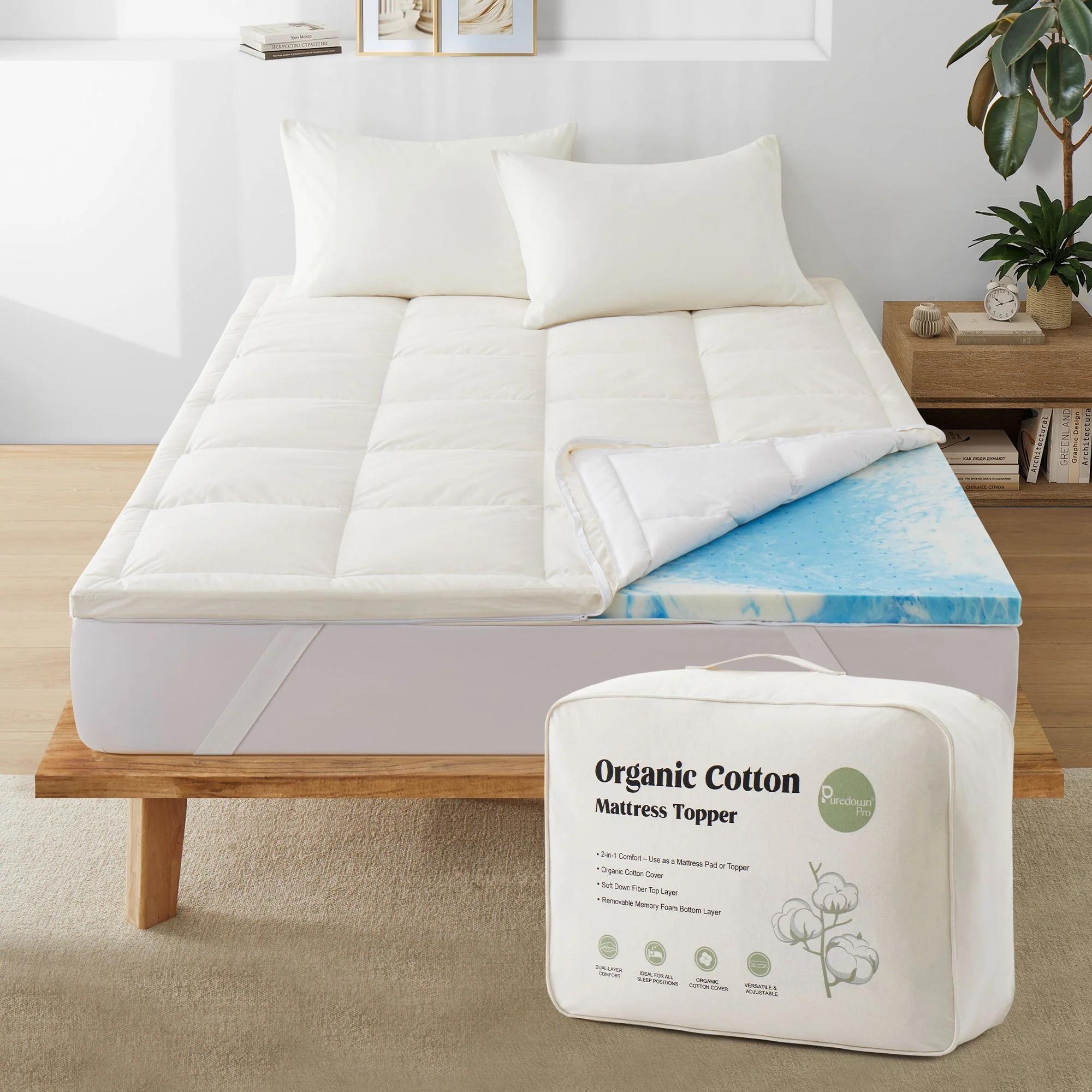 Organic Cotton Double Layered Memory Foam Down Feather Bed Mattress Topper