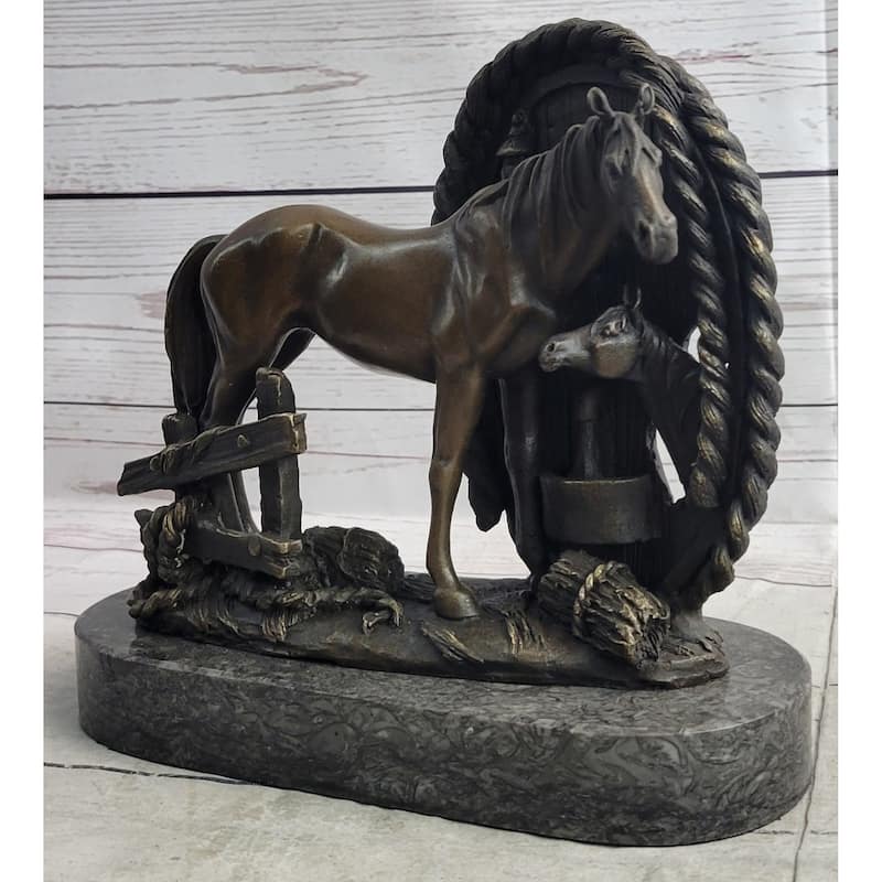 Horses Foal Equestrian Horse Lover Bronze Metal Sculpture Statue Figure Gift Decor Signed Art