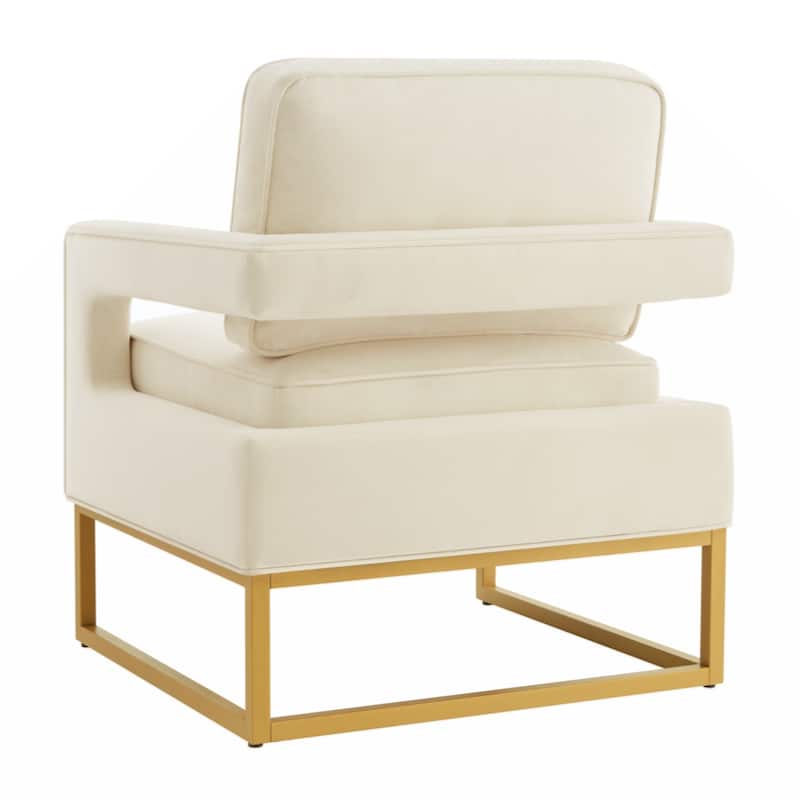 Modern Style Accent Chair with Gold Metal Base , Velvet Upholstered Leisure Chair with Open Armrest, Armchair