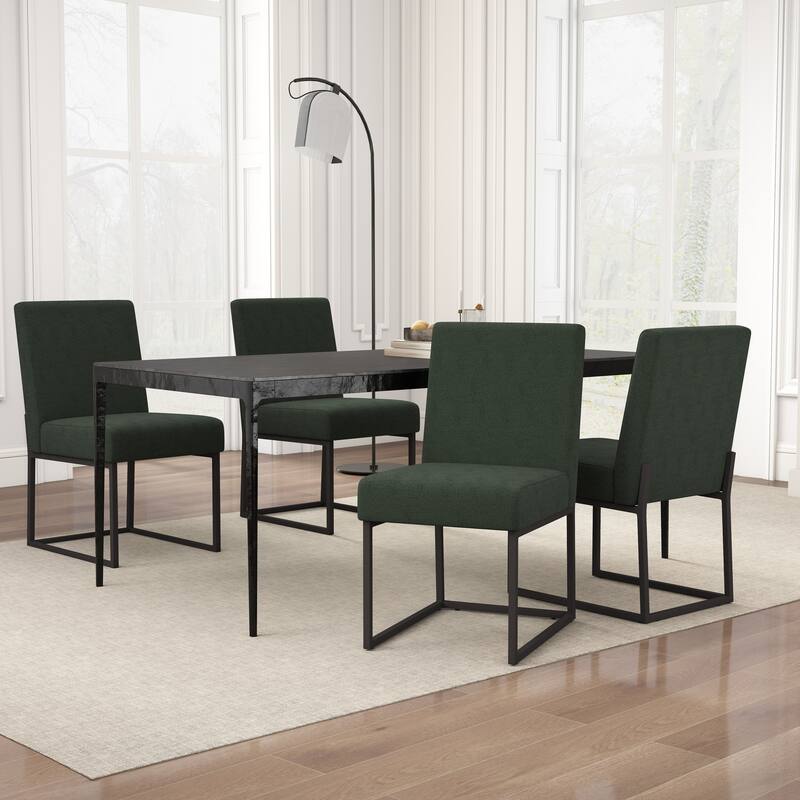 Mid Century Modern Dining Chair with Black Metal Legs - Set of 4 - Green-unstriped