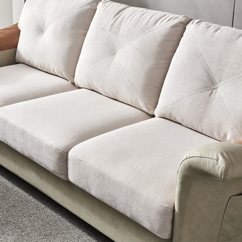 Living Room General Use Linen Fabric Faux Leather with Wood Leg Love Seat (Beige)