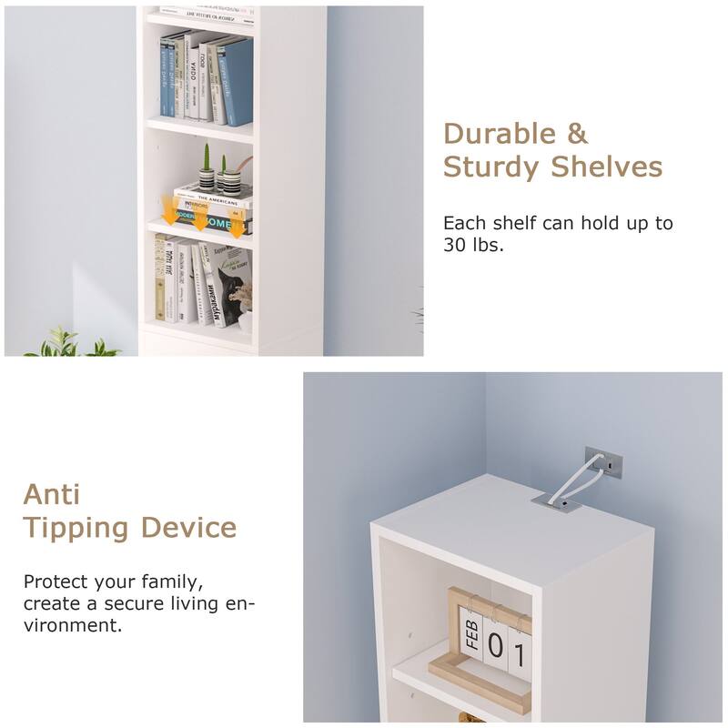 VECELO 70.9 Inches 70.9-Inch White Bookshelf with 4 Open Shelves & Magnetic Doors Anti-Tip Device Organizer for Home Storage