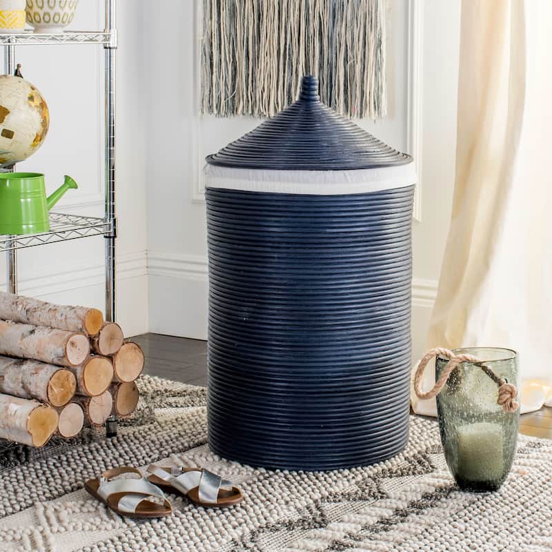 SAFAVIEH Hrissonka Rattan White Wash Storage Hamper with Liner - 19.5" x 19.5" x 33.1" - 20Wx20Dx33H