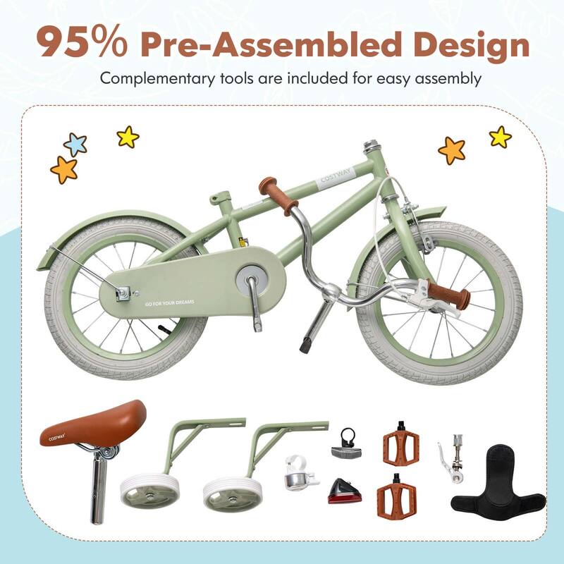 Costway 16" Kids Bike with Adjustable Saddle Handlebar Removable