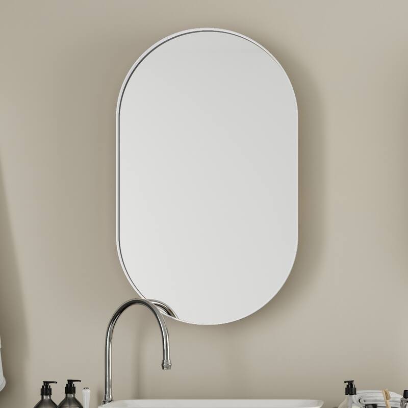 Oval Recessed Medicine Cabinet,Metal Framed Bathroom Wall Cabinet with Mirror and Adjustable Shelves,Wall Mirror with Storage