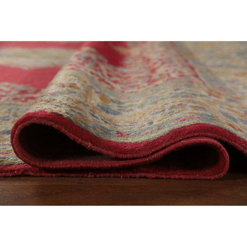 Hand Knotted Oriental 100% Wool Carpet Traditional Floral Pink Kerman Area Rug - 11' 11'' X 8' 6''