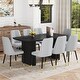 preview thumbnail 9 of 18, 9-Piece Dining Table Set. 67 * 35.4 inch wood grain MDF dining table with 8 chairs Black,Light Gray