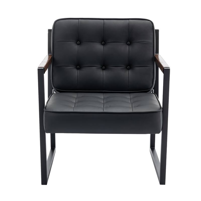 Mid-Century Modern Leather Accent Chair, Arm Chair with Metal Legs - Set of 1 - Black